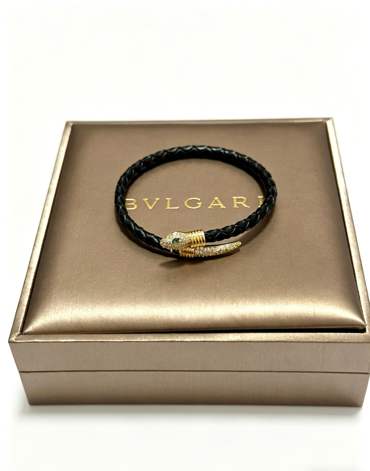 Geometric Emblem Braided Bracelet in Polished Metal-Tone – Design 018 detail view