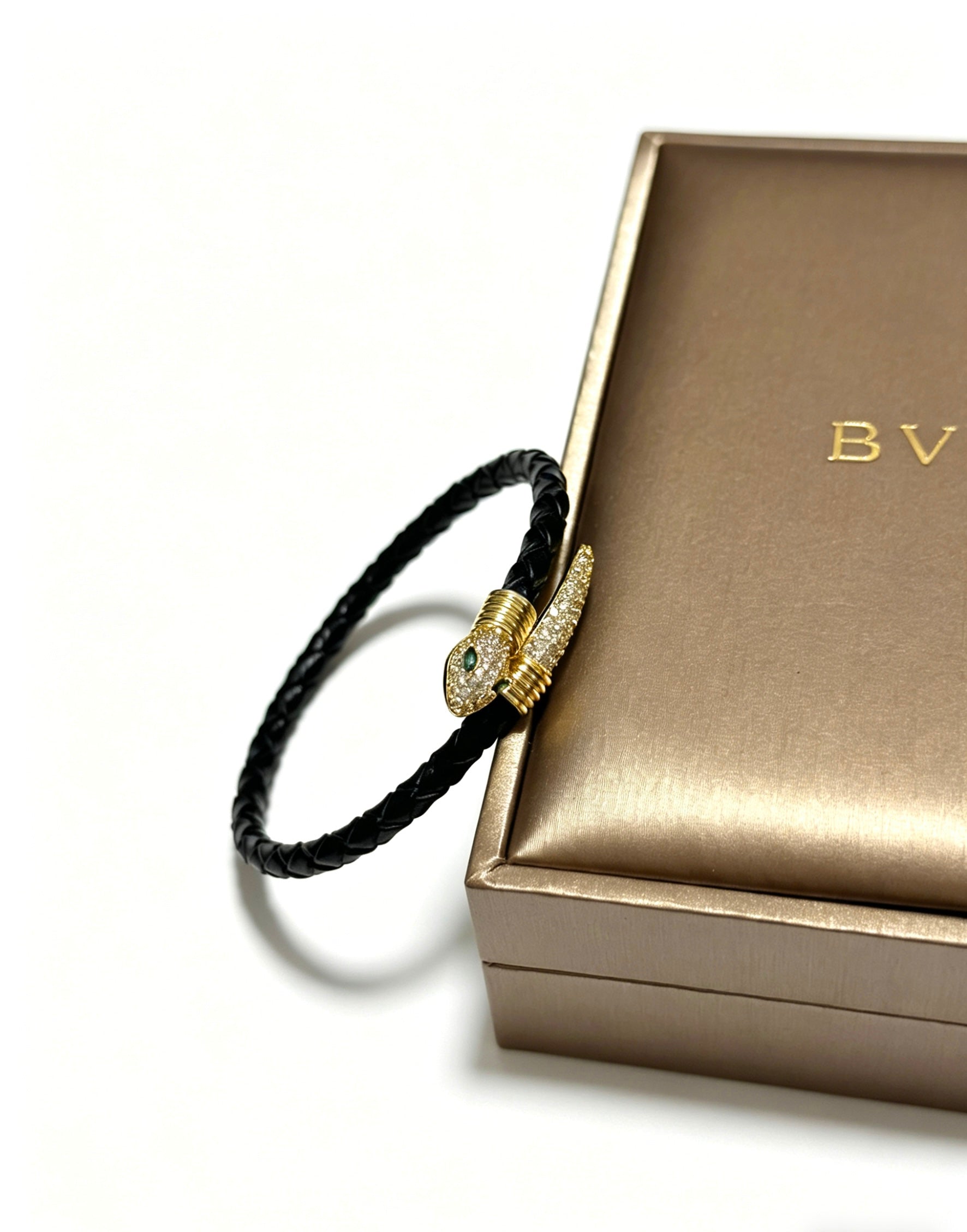 Geometric Emblem Braided Bracelet in Polished Metal-Tone – Design 018 side detail