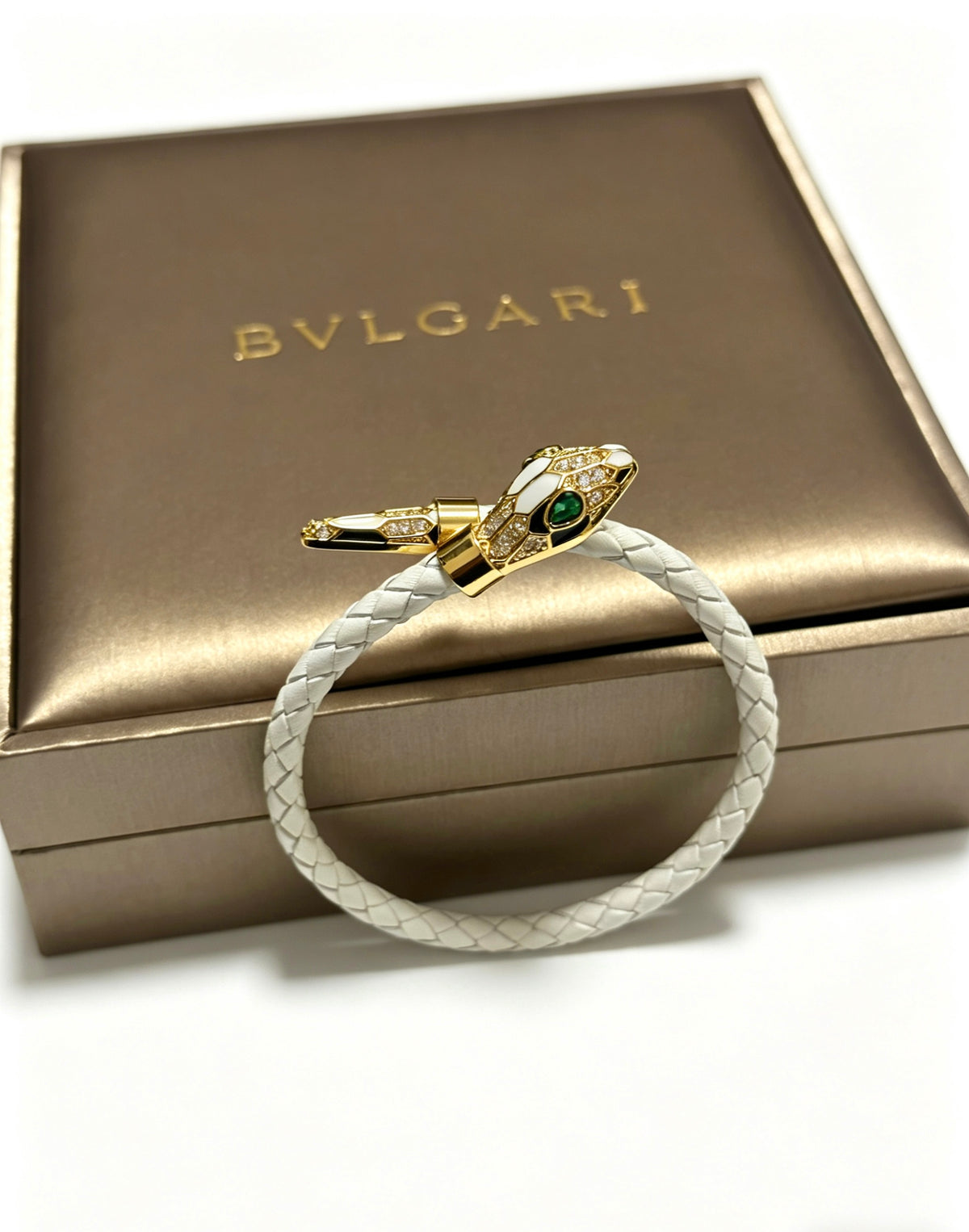Geometric Emblem Braided Bracelet in Polished Metal-Tone – Design 017 front product view