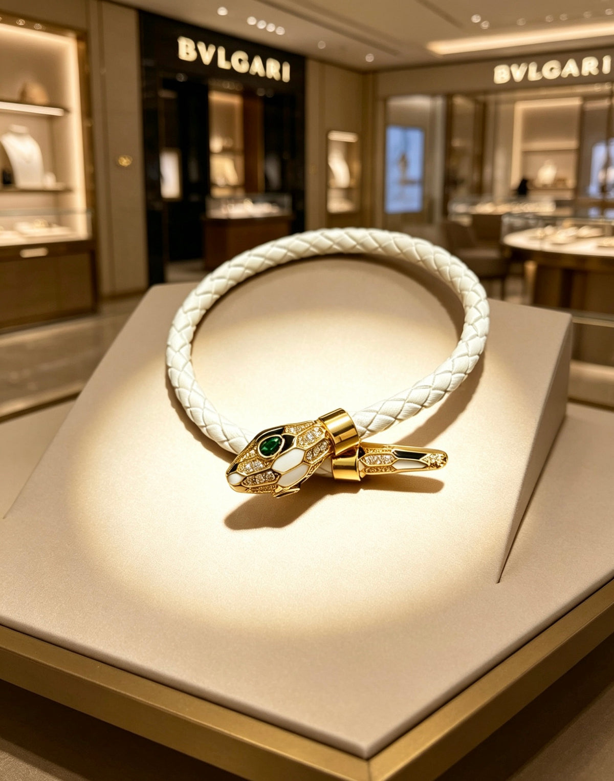 Geometric Emblem Braided Bracelet in Polished Metal-Tone – Design 017 main product view