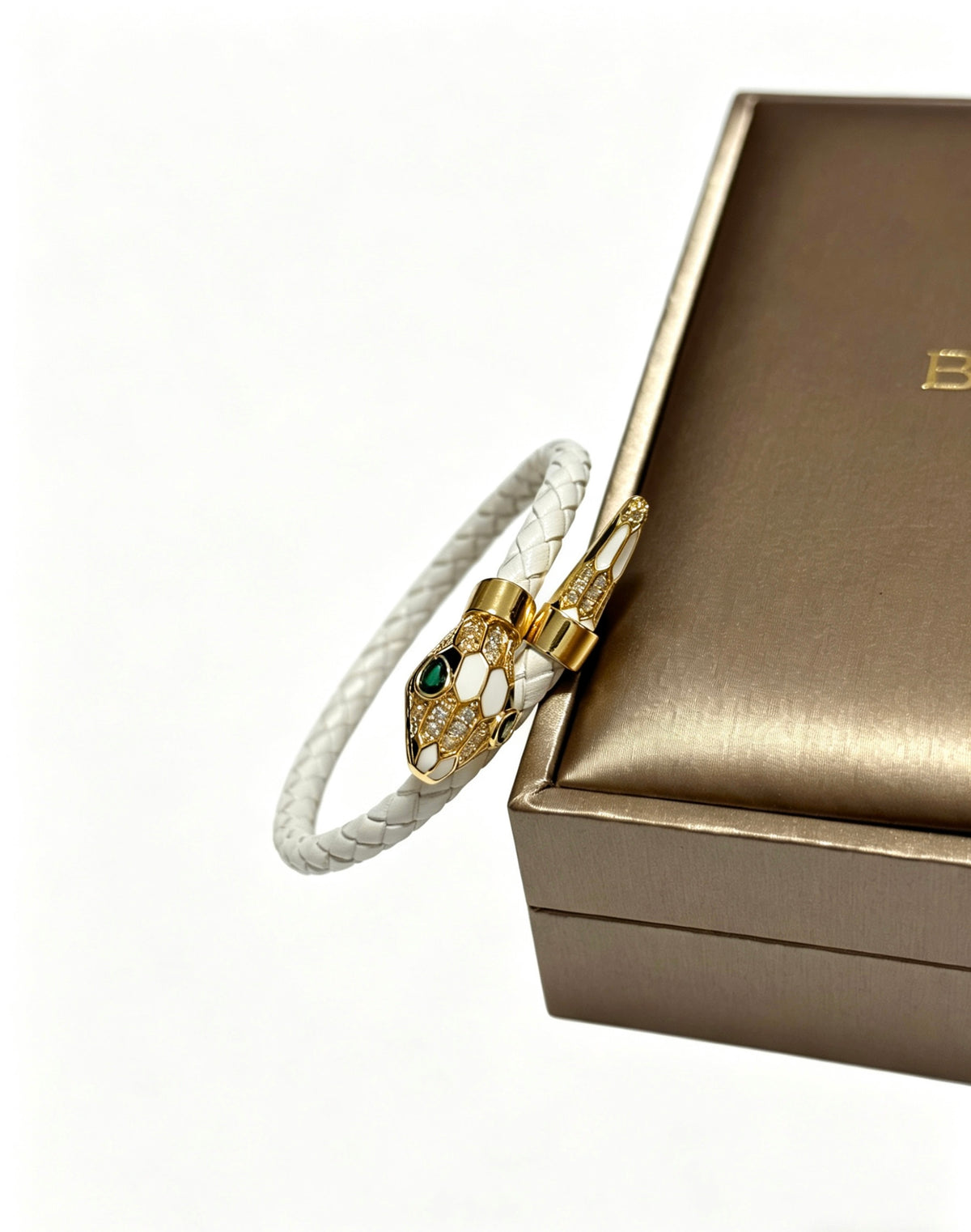 Geometric Emblem Braided Bracelet in Polished Metal-Tone – Design 017 main product view