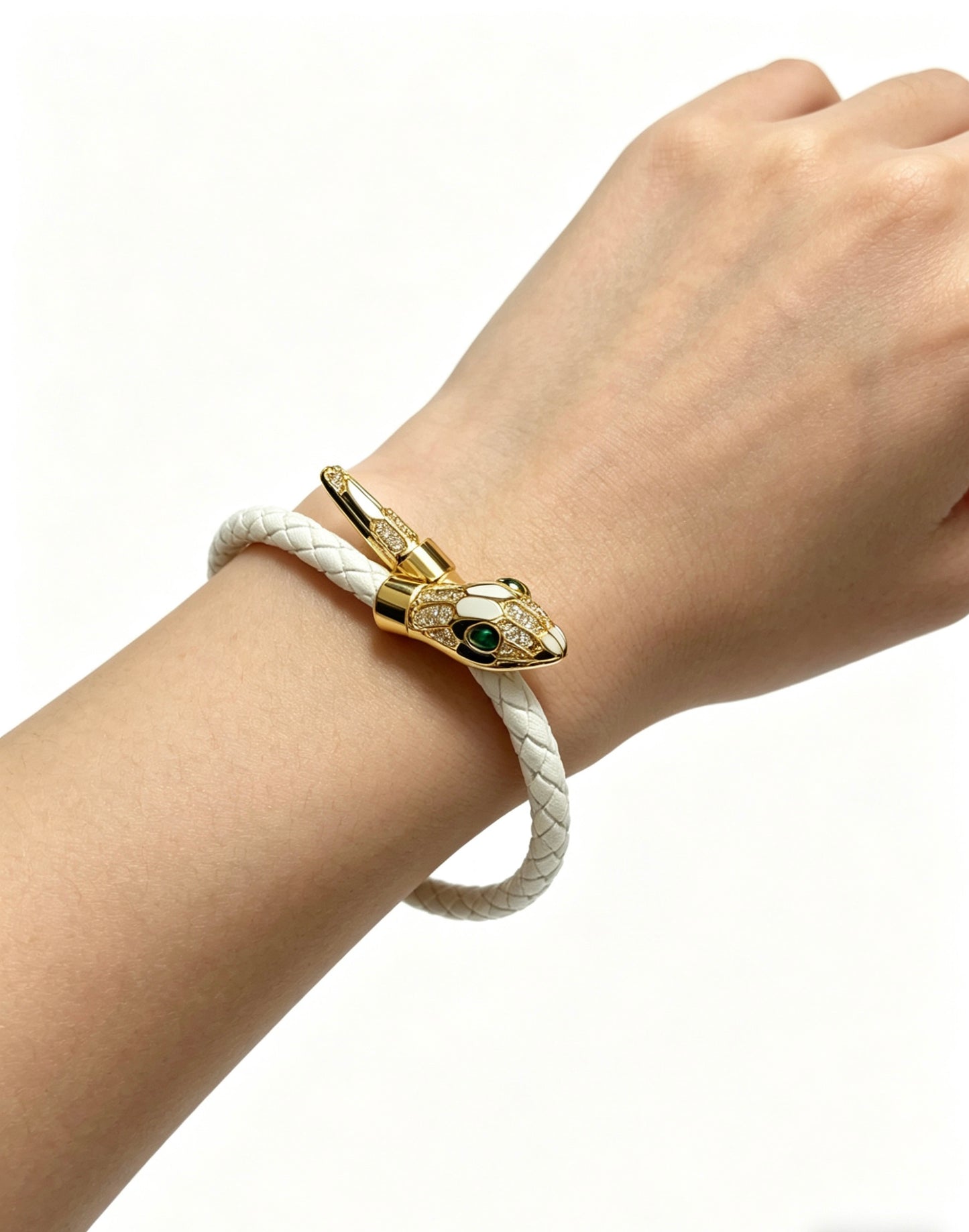 Geometric Emblem Braided Bracelet in Polished Metal-Tone – Design 017 styled product view
