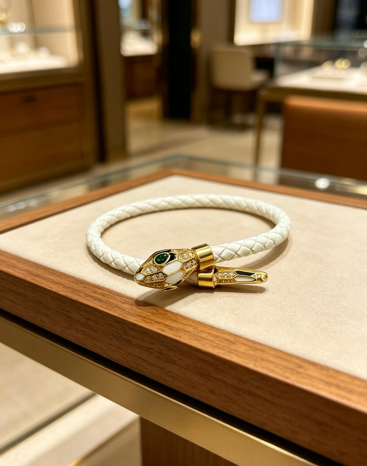 Geometric Emblem Braided Bracelet in Polished Metal-Tone – Design 017 close-up detail