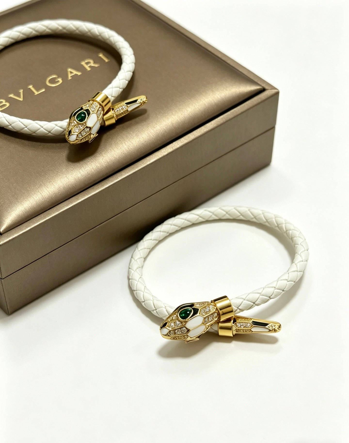 Geometric Emblem Braided Bracelet in Polished Metal-Tone – Design 017 detail view