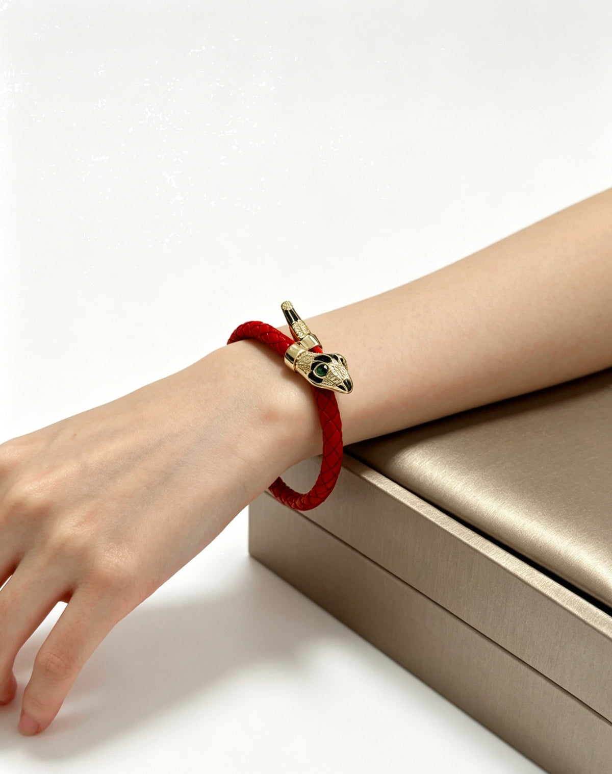 Geometric Emblem Braided Bracelet in Polished Metal-Tone – Design 015 close-up detail