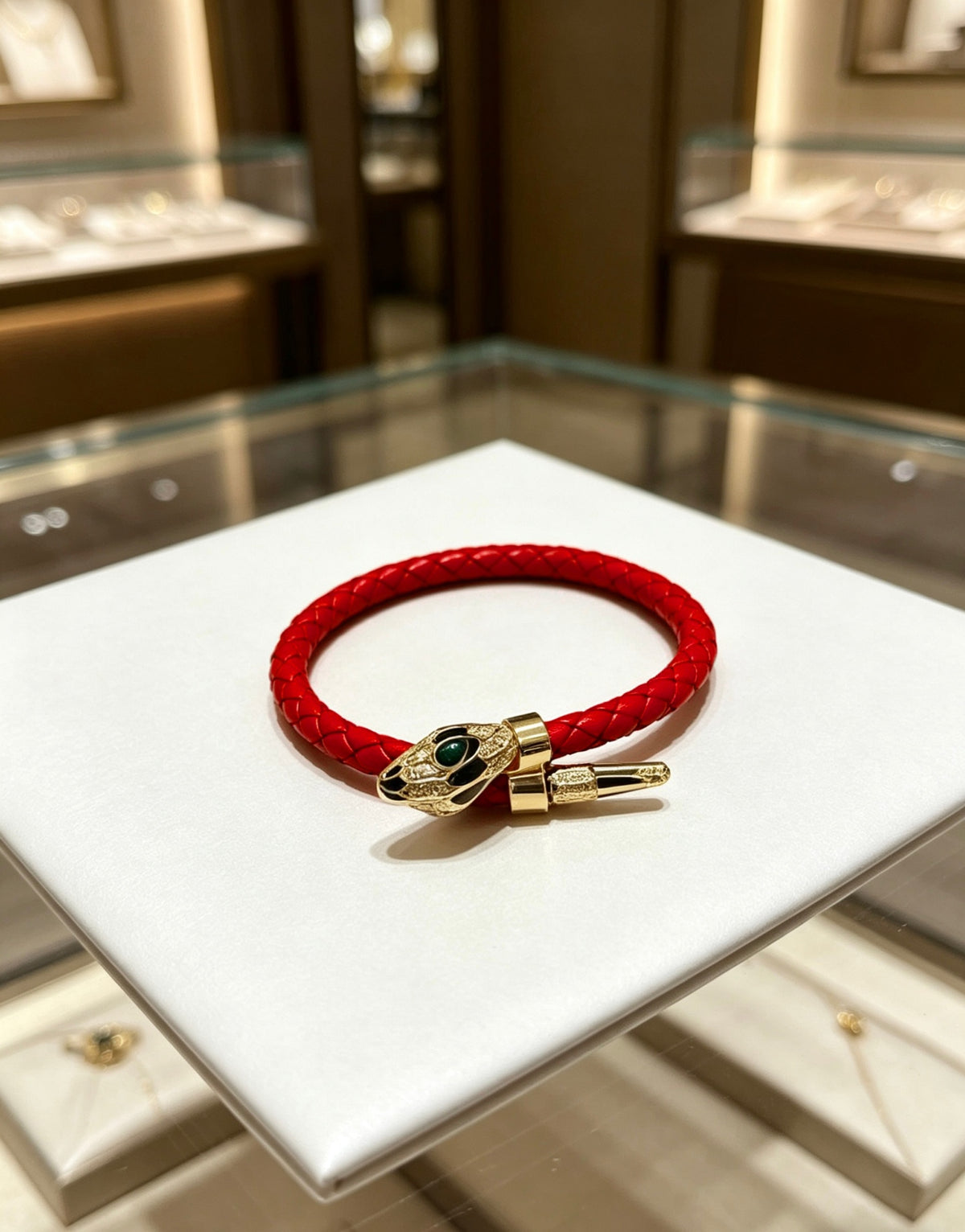 Geometric Emblem Braided Bracelet in Polished Metal-Tone – Design 015 detail view