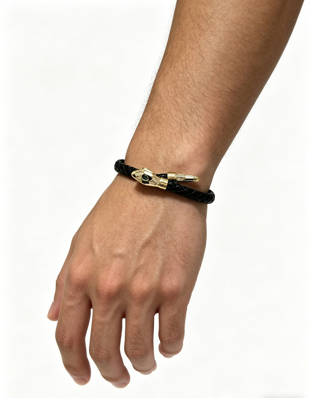 Geometric Emblem Braided Bracelet in Polished Metal-Tone – Design 014 close-up detail