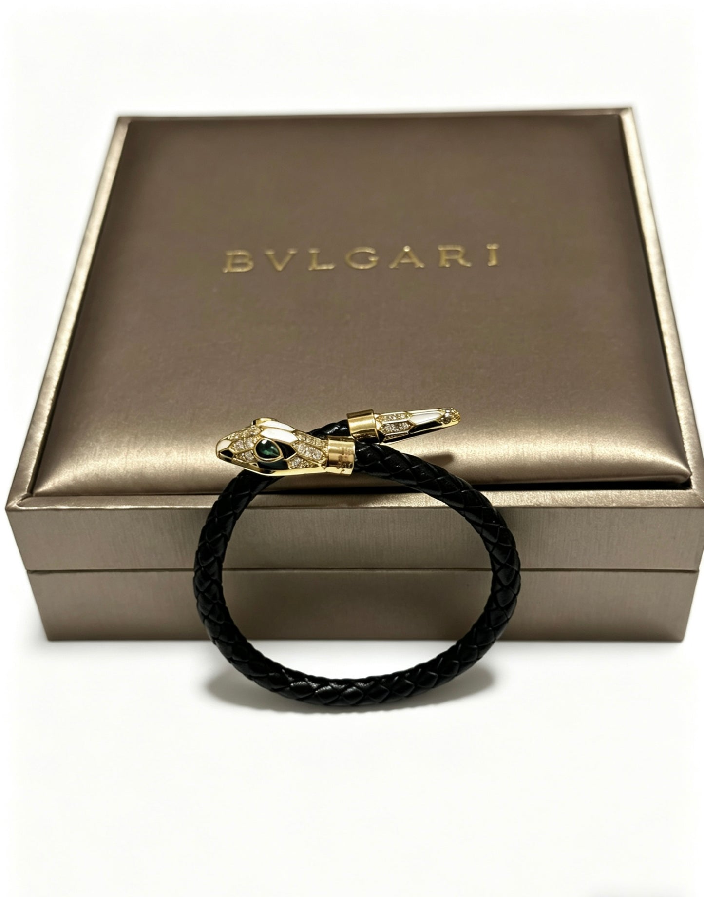 Geometric Emblem Braided Bracelet in Polished Metal-Tone – Design 014 detail view