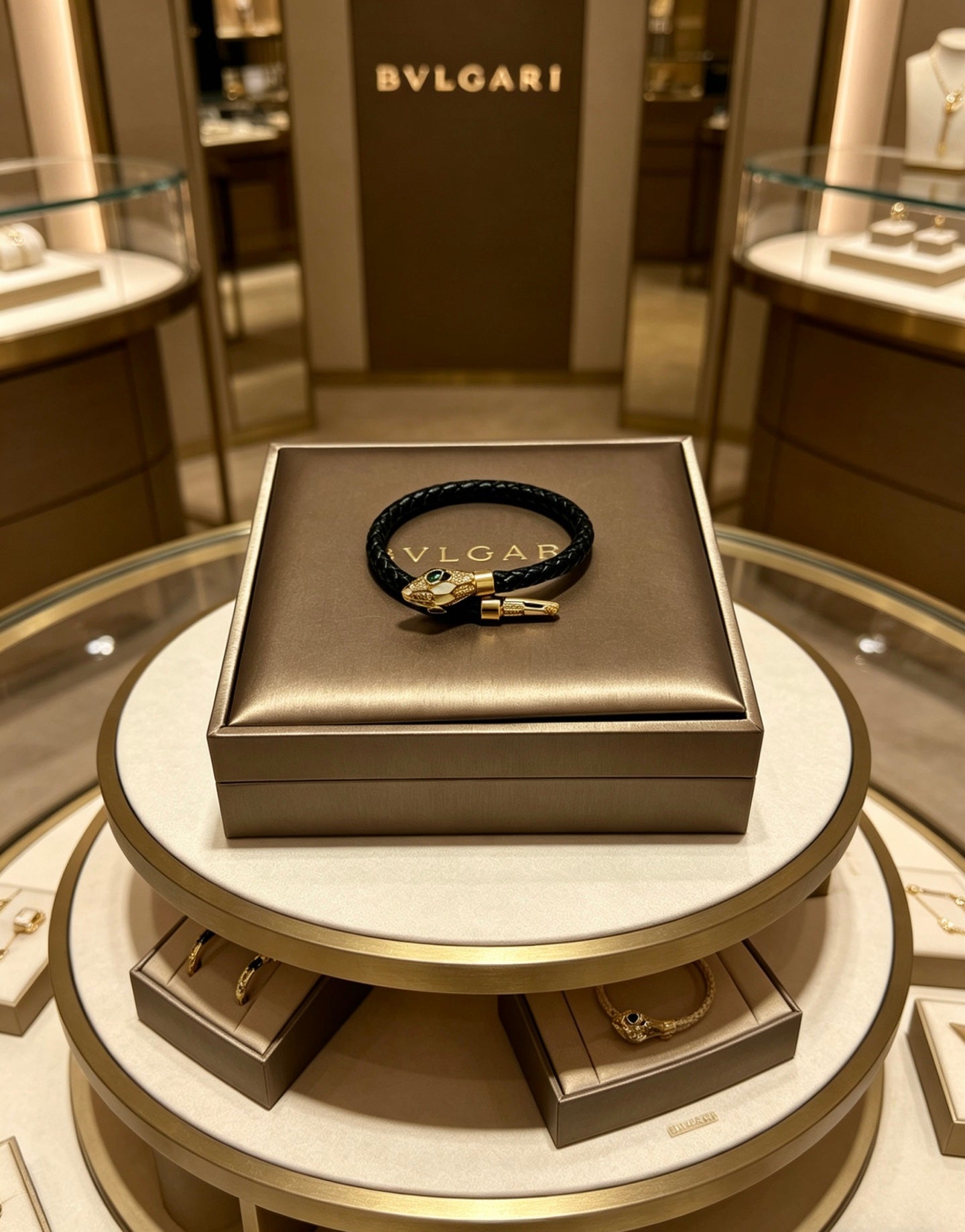 Geometric Emblem Braided Bracelet in Polished Metal-Tone – Design 014 detail view