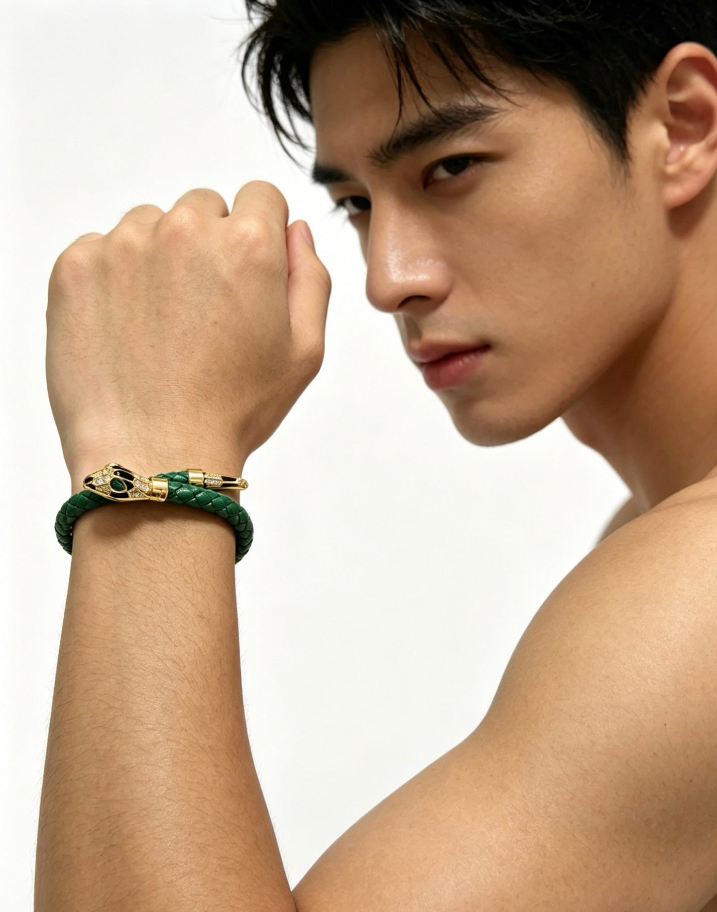 Geometric Emblem Braided Bracelet in Polished Metal-Tone – Design 013 styled product view