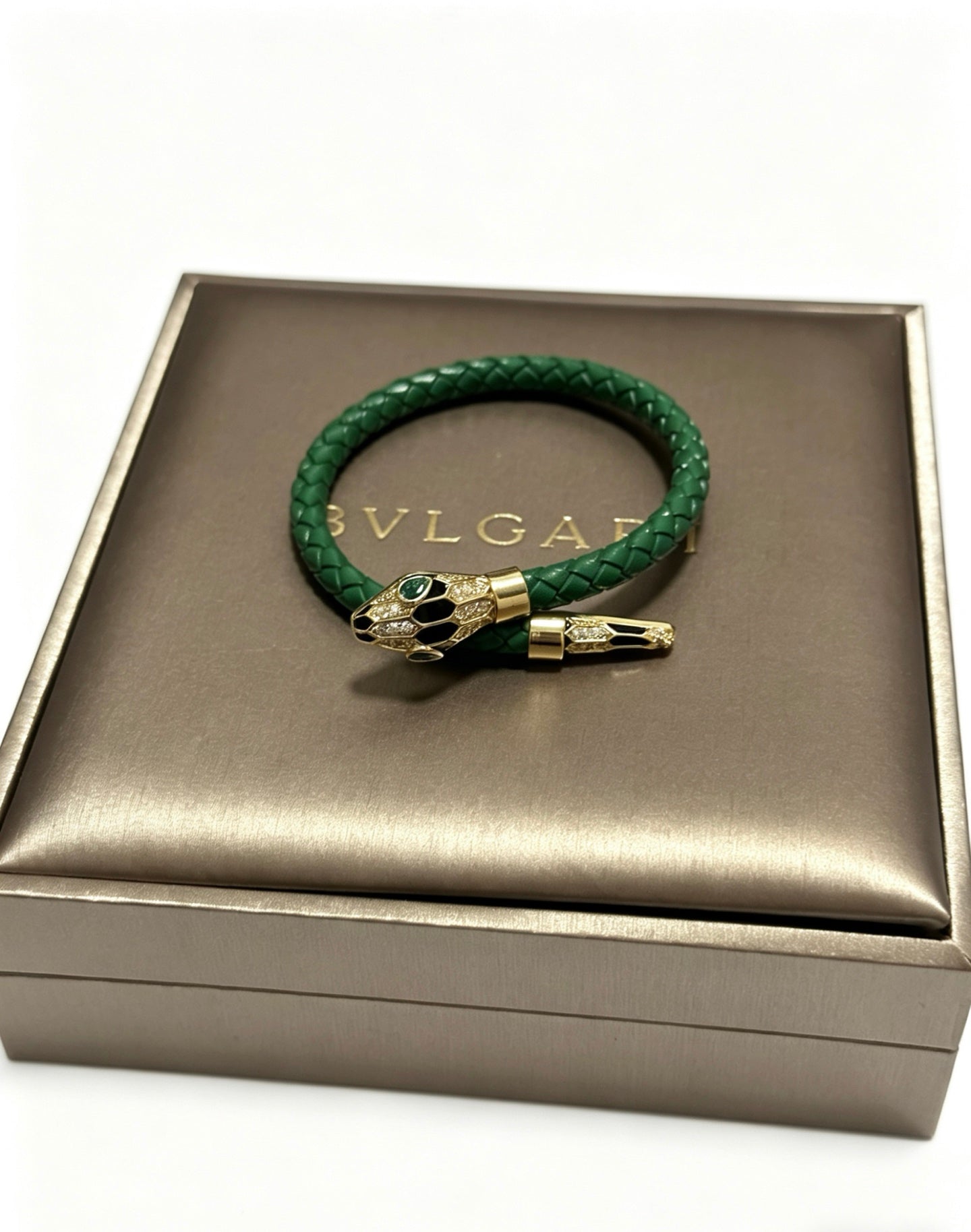 Geometric Emblem Braided Bracelet in Polished Metal-Tone – Design 013 detail view