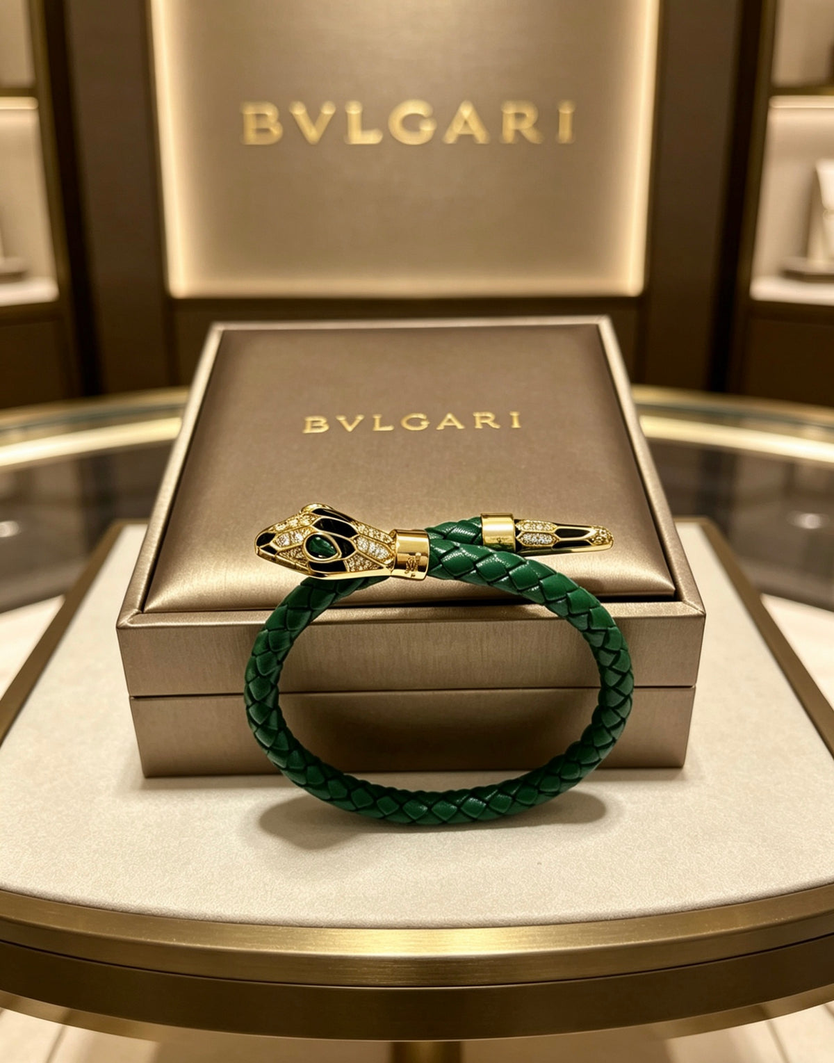 Geometric Emblem Braided Bracelet in Polished Metal-Tone – Design 013 detail view