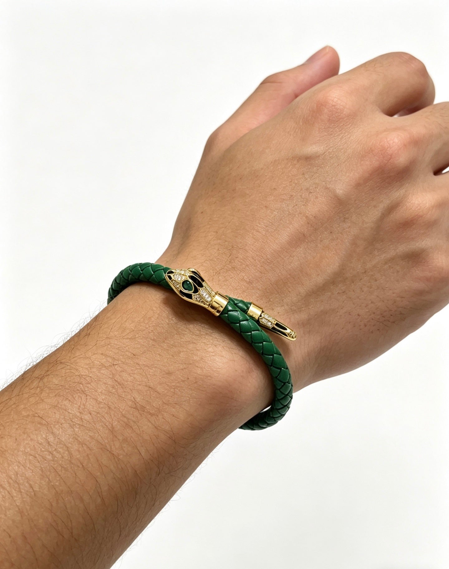 Geometric Emblem Braided Bracelet in Polished Metal-Tone – Design 013 close-up detail