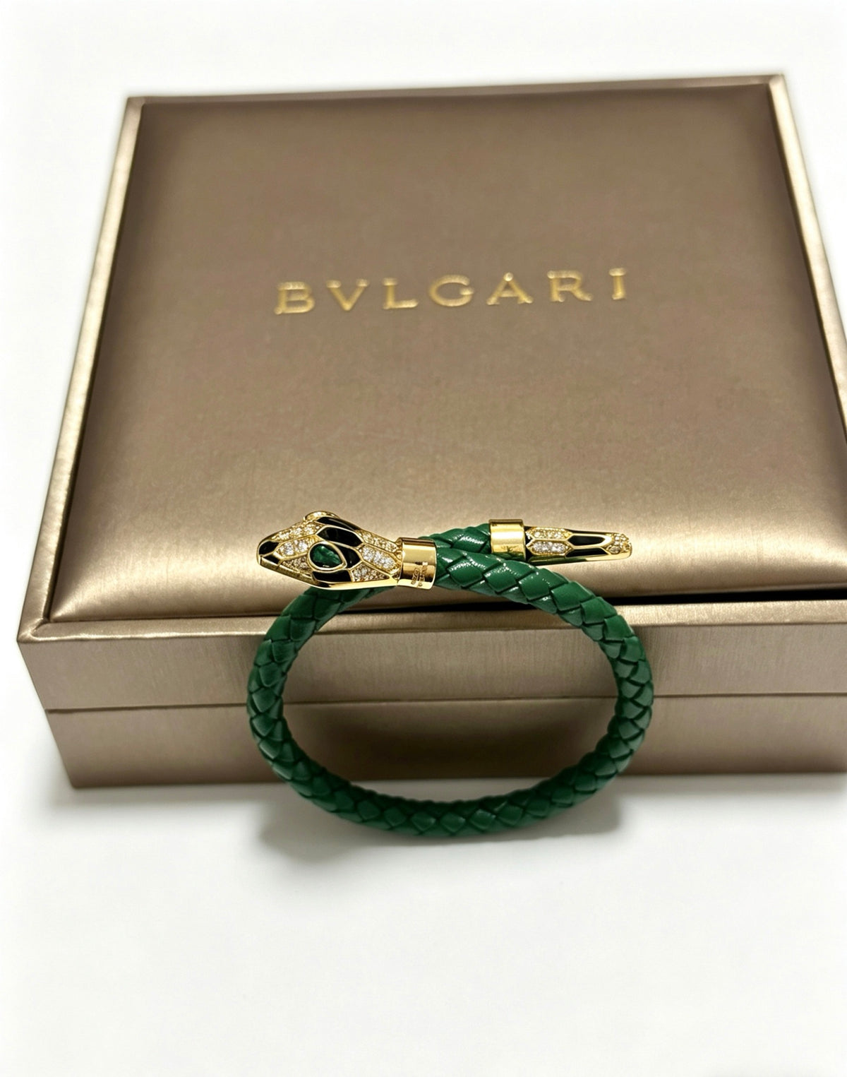 Geometric Emblem Braided Bracelet in Polished Metal-Tone – Design 013 front product view