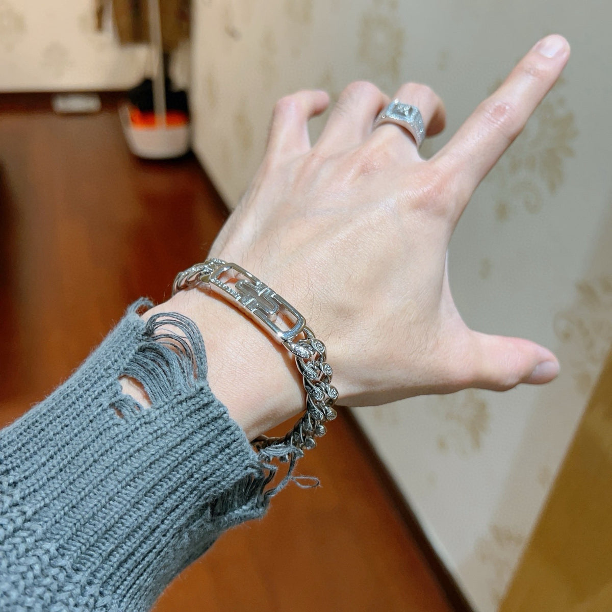 Geometric Emblem Statement Ring in Polished Metal-Tone – Design 119 main product view