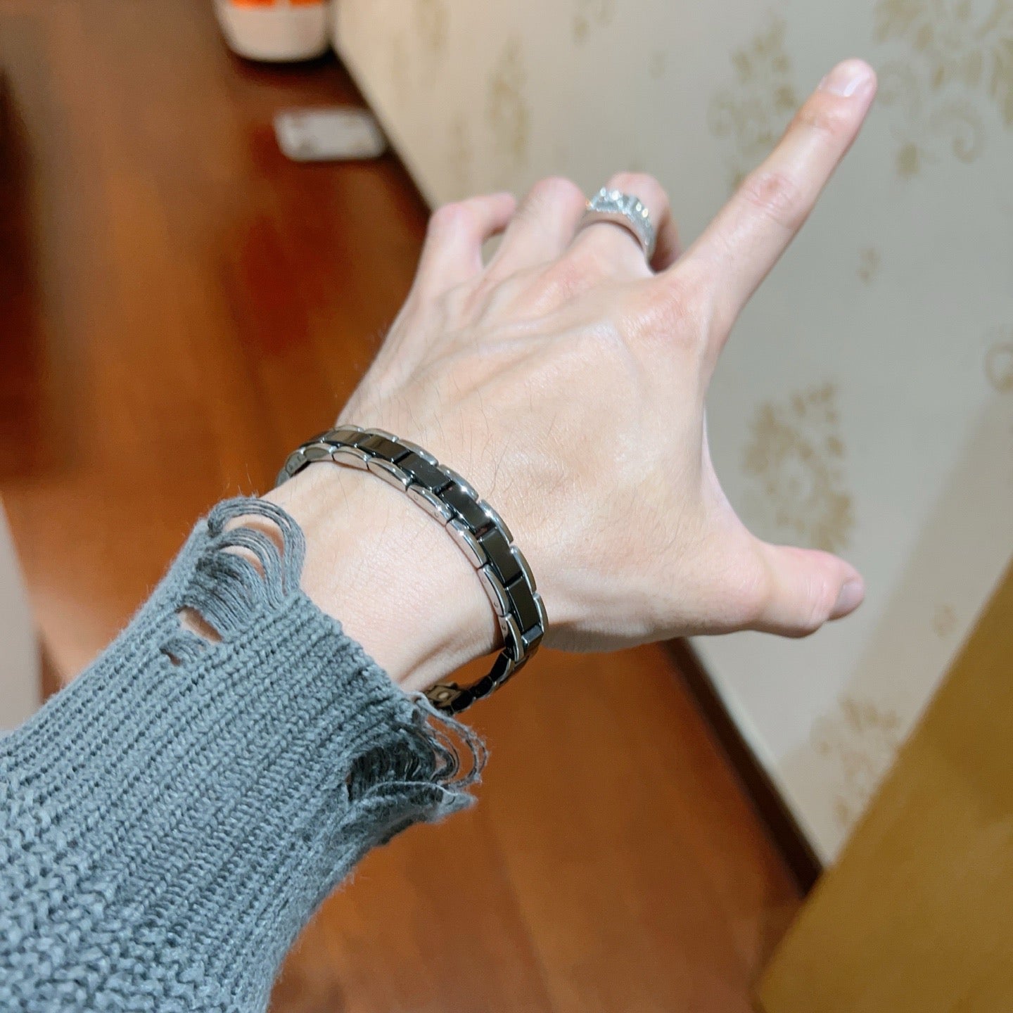 Geometric Emblem Statement Ring in Polished Metal-Tone – Black Detail main product view