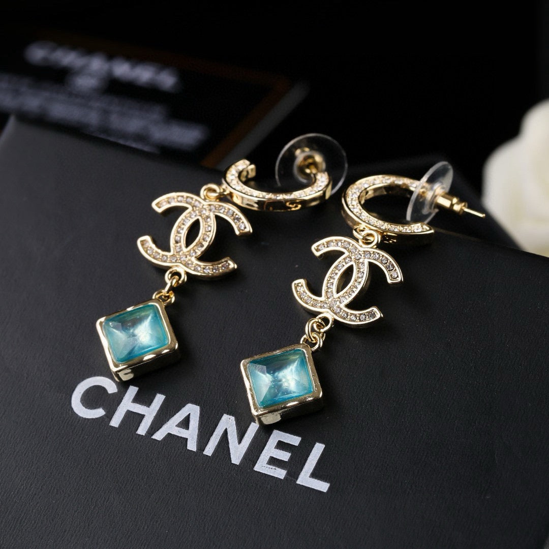 Double-C Emblem Crystal-Accent Statement Earrings – Design 026 side detail