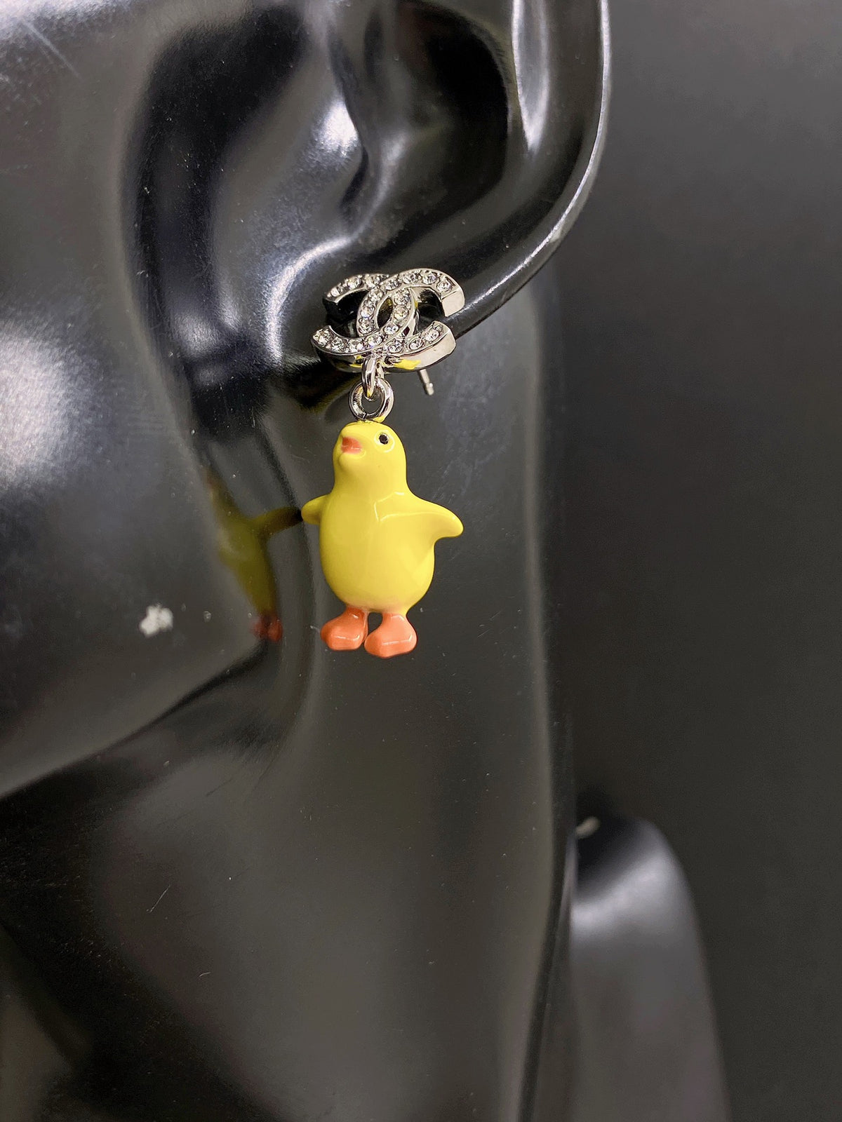Duck Statement Earrings in Gold-Tone – Design 004 front product view