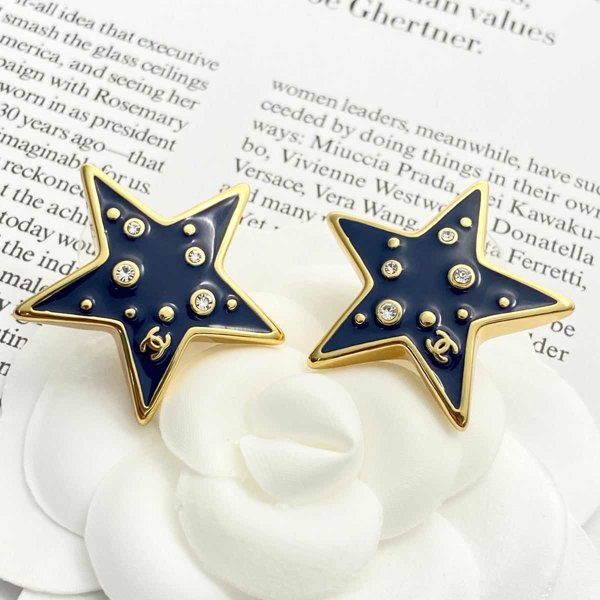 Double-C Emblem Crystal-Accent Stud Earrings – Star Detail – Design 003 styled product view