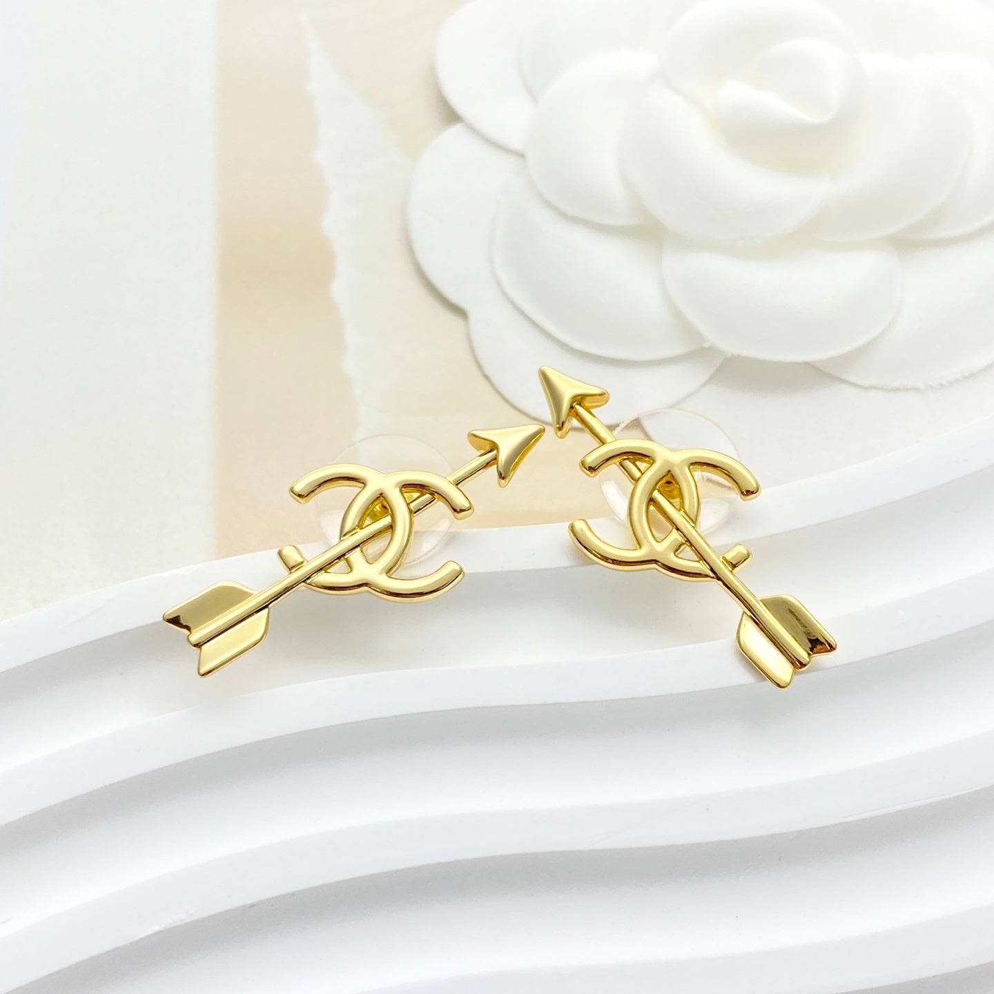 Double-C Emblem Stud Earrings in Gold-Tone – Design 027 main product view