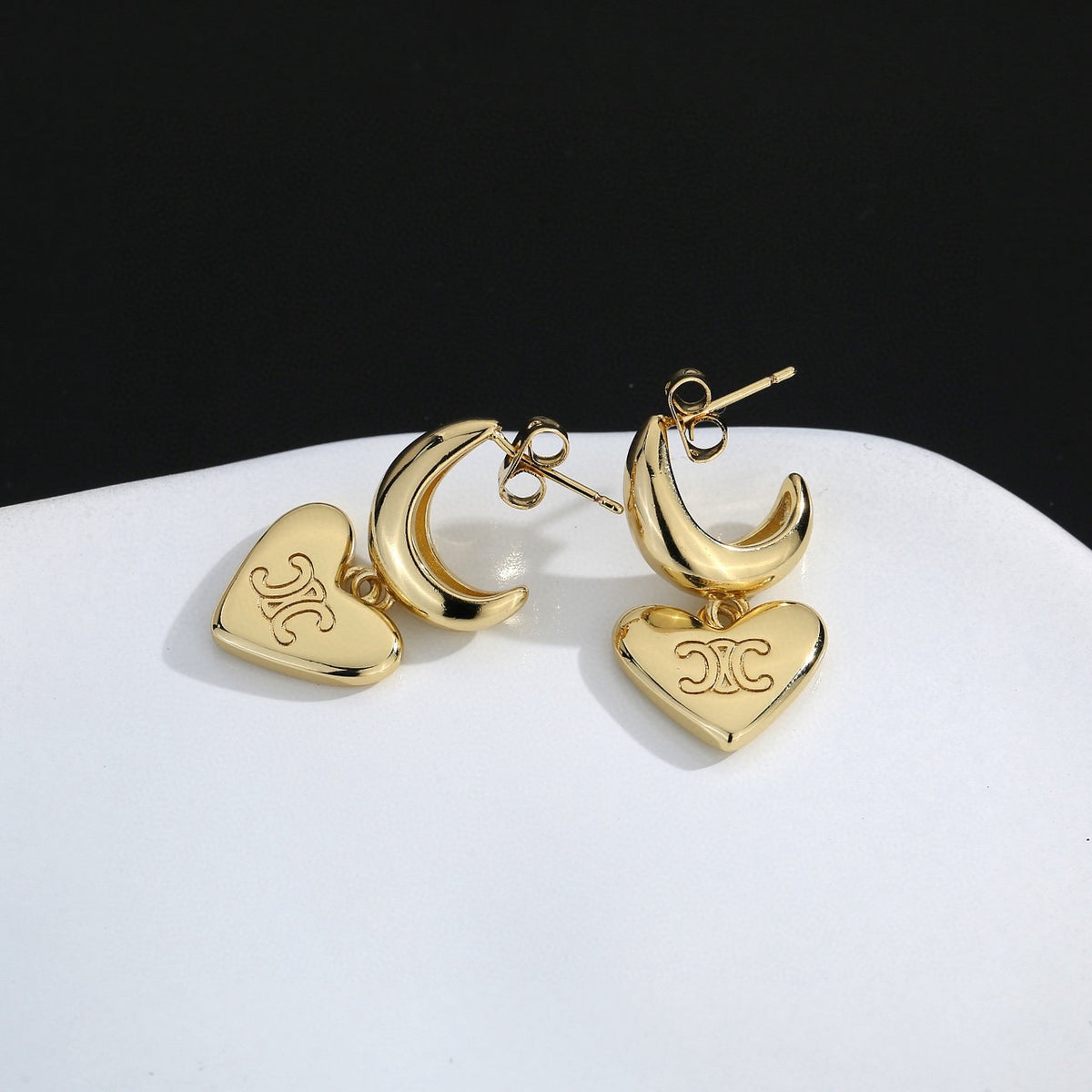Signature Emblem Stud Earrings in Gold-Tone – Design 08 front view