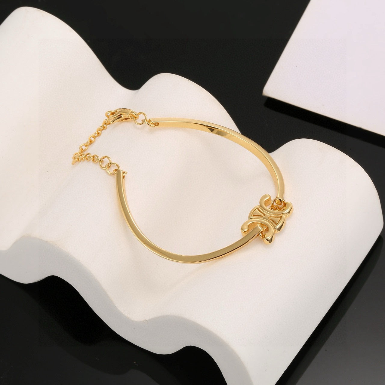 Triomphe-Inspired Emblem Cuff Bracelet in Gold-Tone main product view