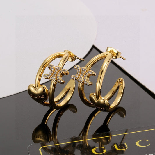 Triomphe-Inspired Emblem Stud Earrings in Polished Metal-Tone – Design 03 main product view