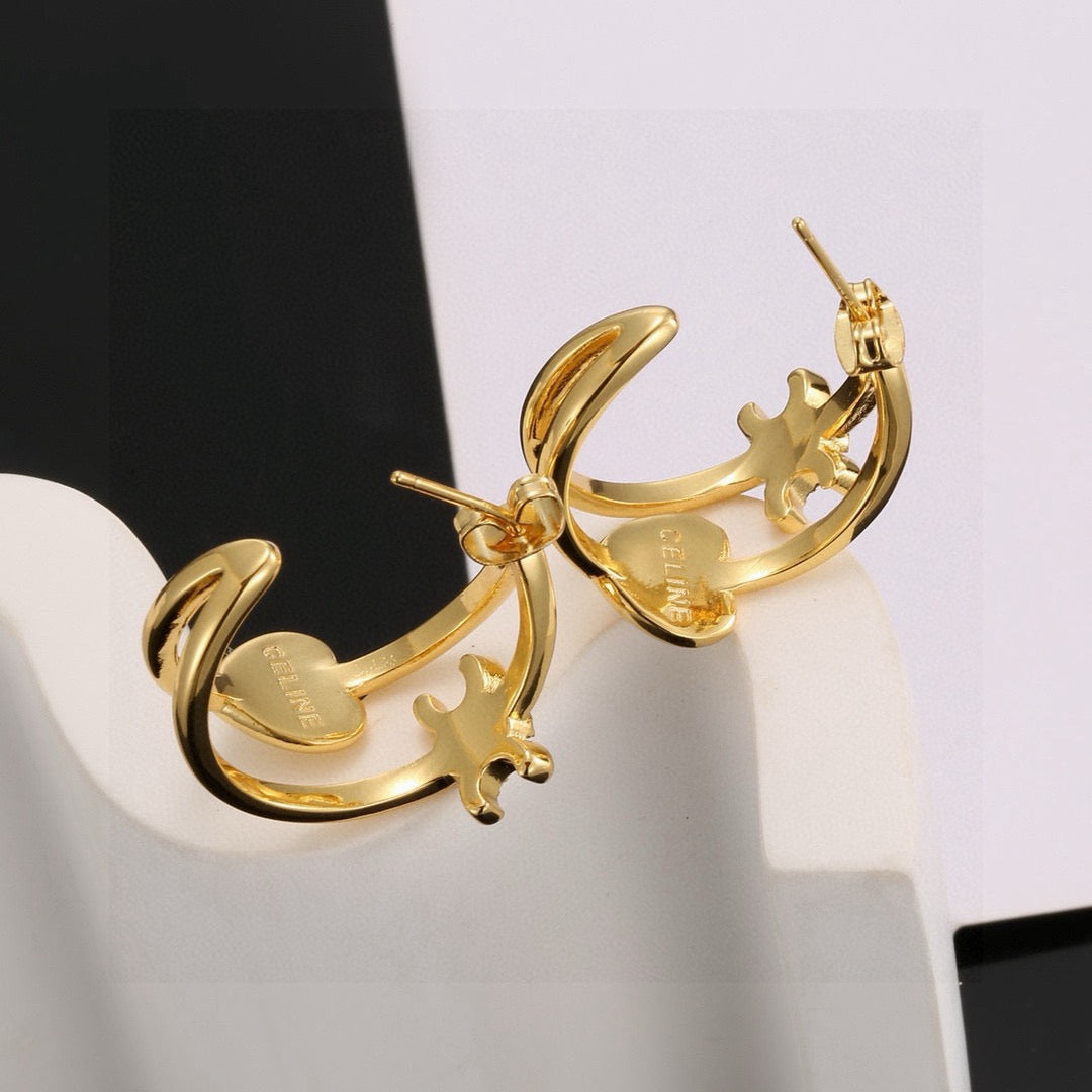 Triomphe-Inspired Emblem Stud Earrings in Polished Metal-Tone – Design 03 main product view