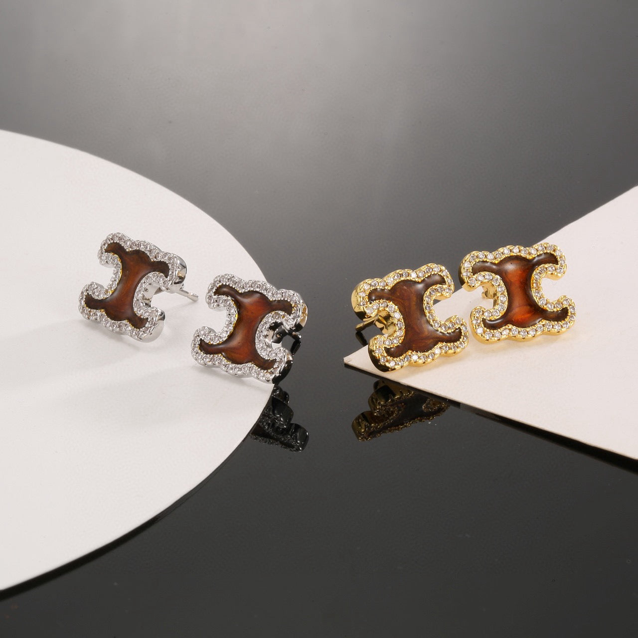 Signature Emblem Stud Earrings in Gold-Tone – Design 07 detail view
