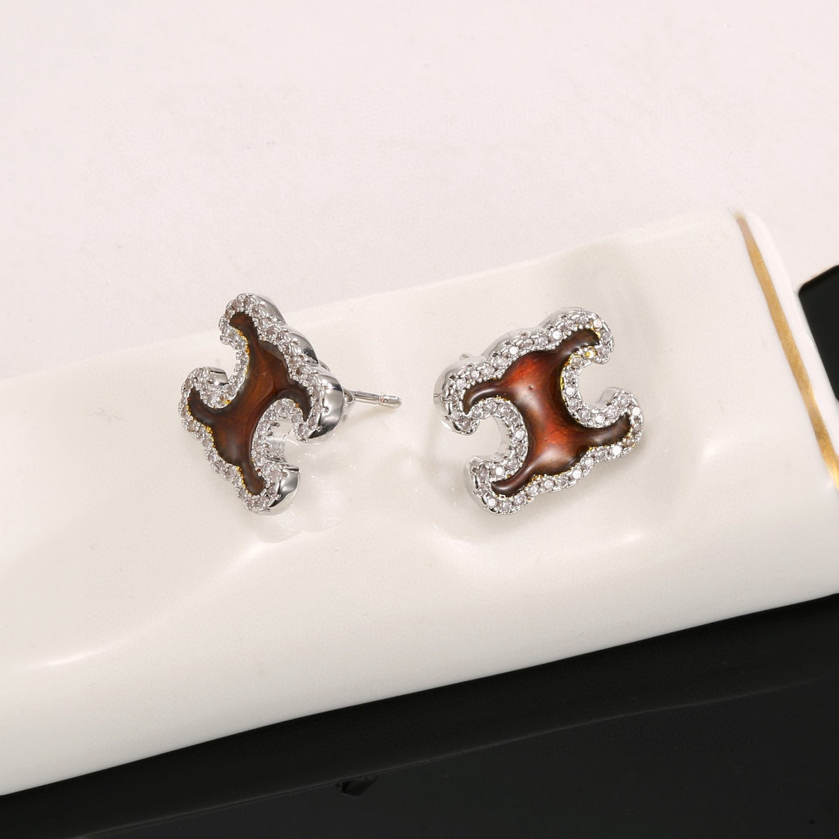 Signature Emblem Stud Earrings in Gold-Tone – Design 07 side detail