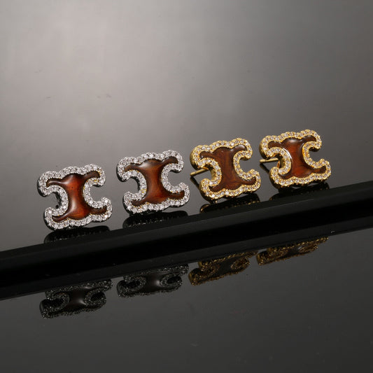 Signature Emblem Stud Earrings in Gold-Tone – Design 07 main product view