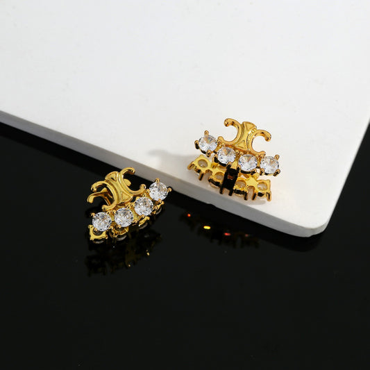 Signature Emblem Stud Earrings in Gold-Tone – Design 06 main product view