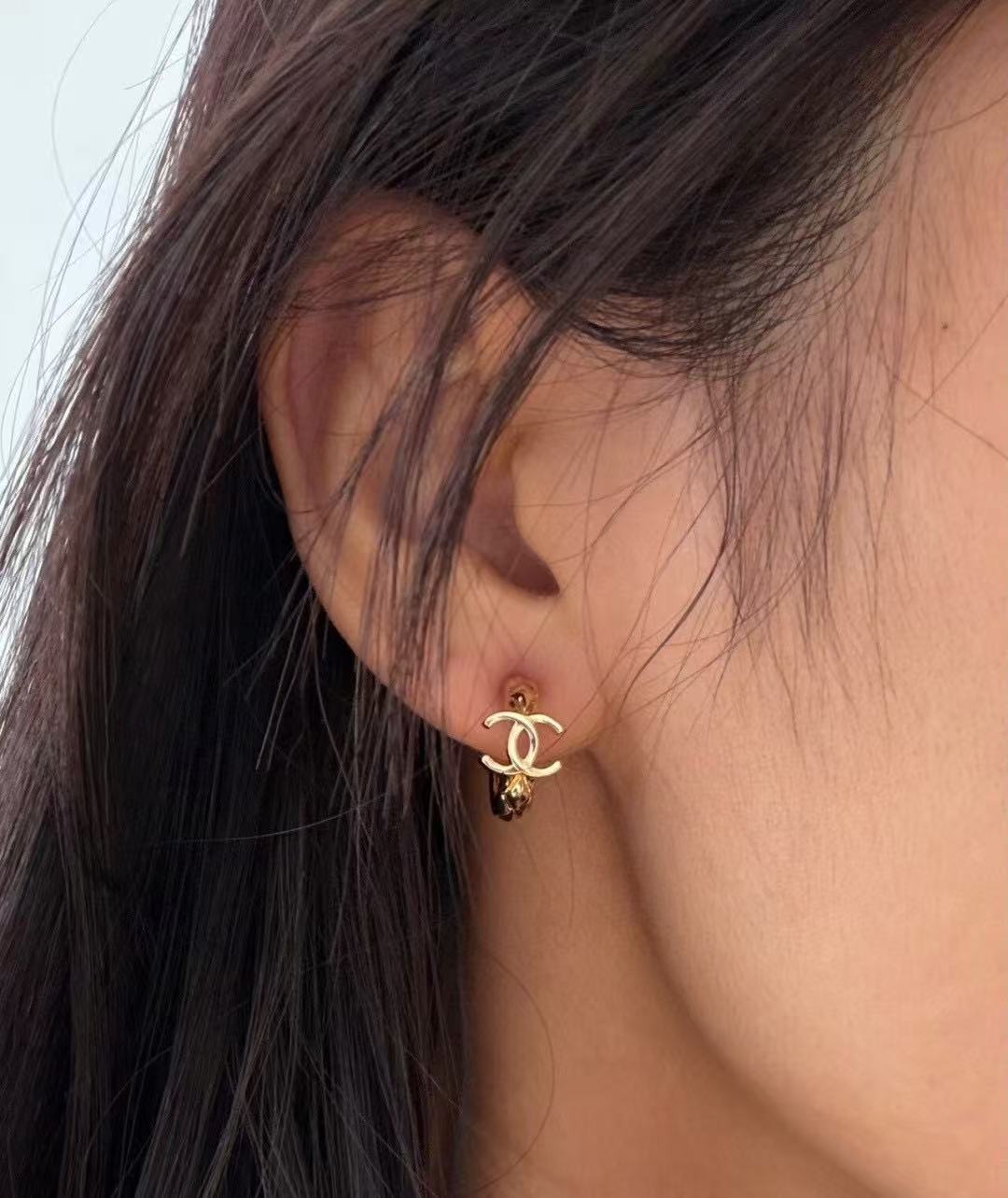 Double-C Emblem Stud Earrings in Gold-Tone – Design 029 front product view