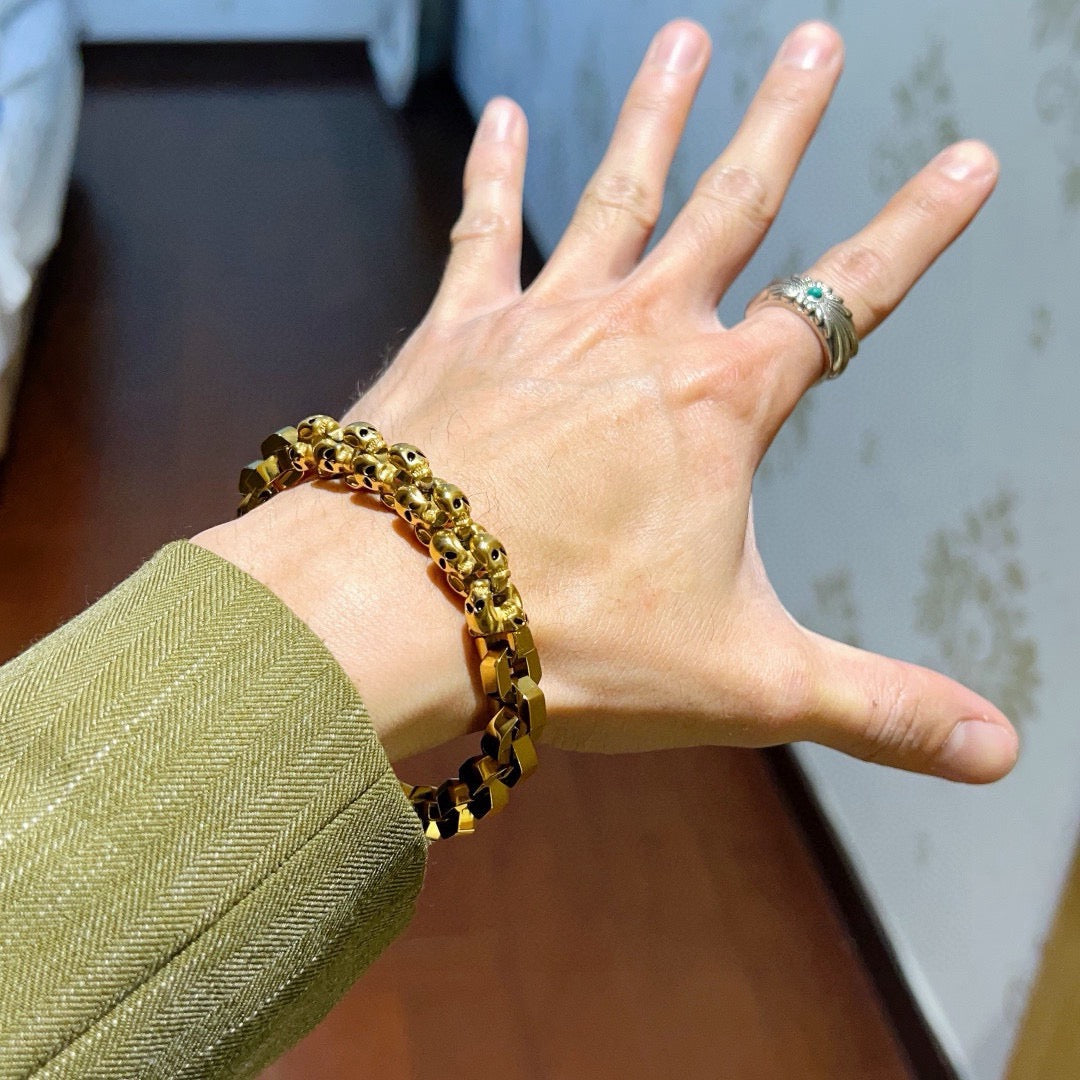 Geometric Emblem Bracelet in Polished Metal-Tone – Design 058 detail view