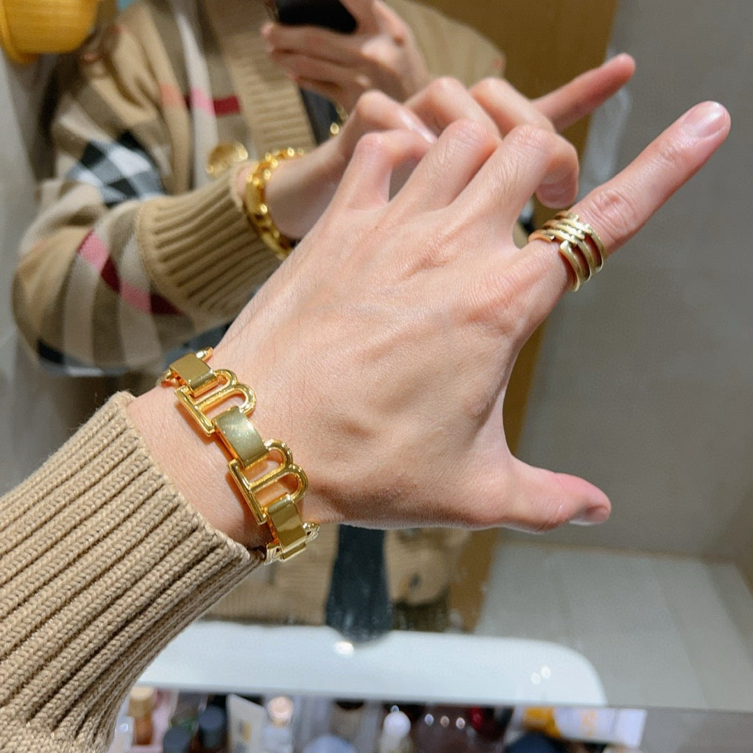 Geometric Emblem Bracelet in Polished Metal-Tone – Design 004 side detail