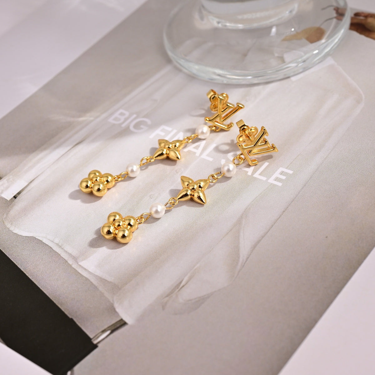 Geometric Emblem Stud Earrings in Polished Metal-Tone – Design 036 front product view