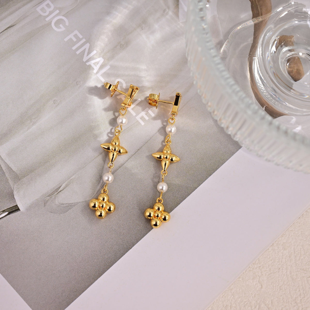 Geometric Emblem Stud Earrings in Polished Metal-Tone – Design 036 styled product view