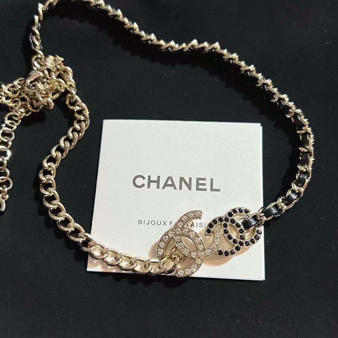 Signature Emblem Pendant Necklace in Gold-Tone – Black Detail – Design 015 front product view