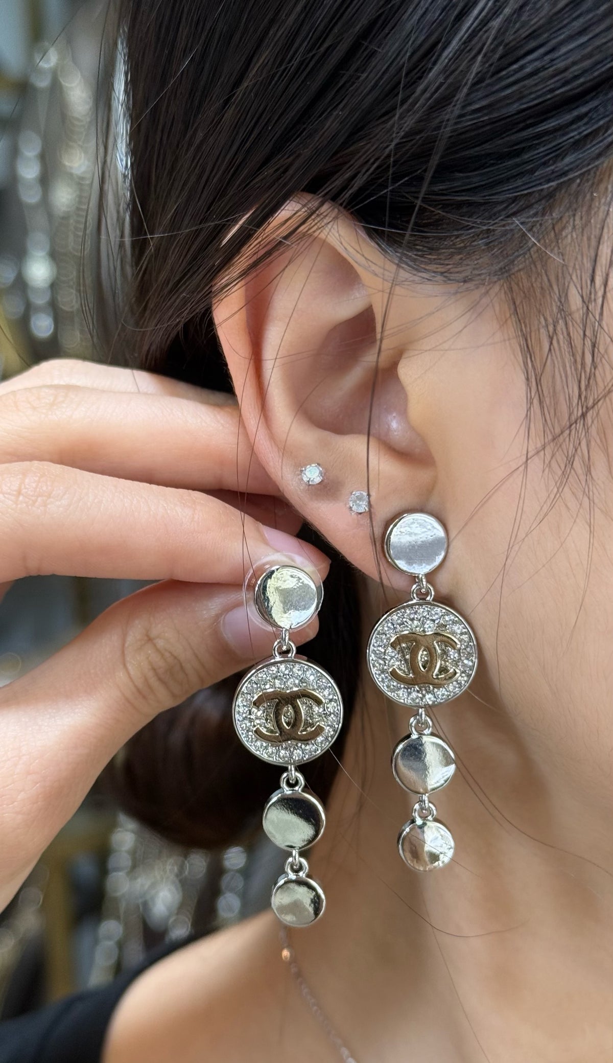 Double-C Emblem Statement Earrings in Silver-Tone – Design 002 main product view