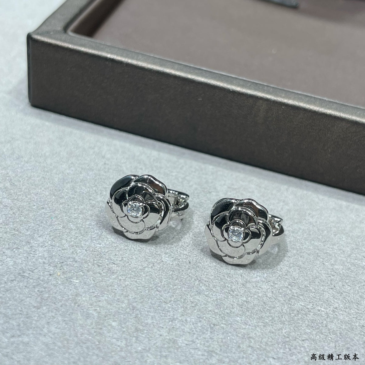 Camellia Jewelry Accessory in Polished Metal-Tone – Camellia Detail – Design 002 close-up detail