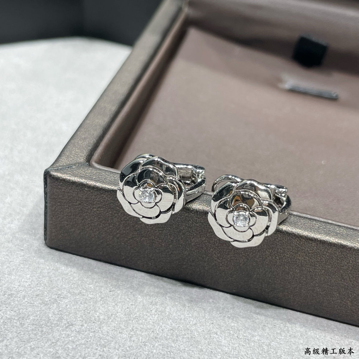 Camellia Jewelry Accessory in Polished Metal-Tone – Camellia Detail – Design 002 front product view