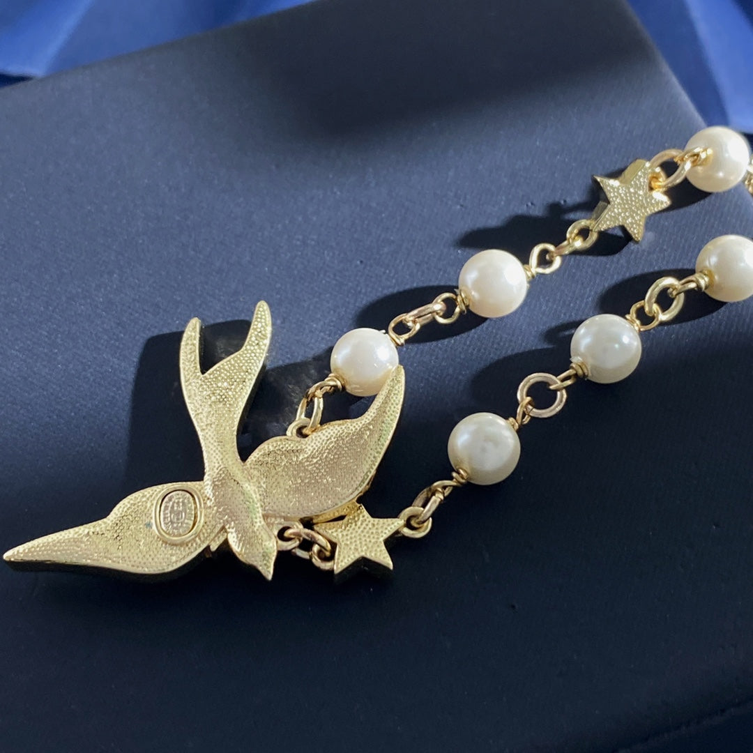 Letter Pearl-Detail Pendant Necklace – Pearl Detail – Design 005 front product view