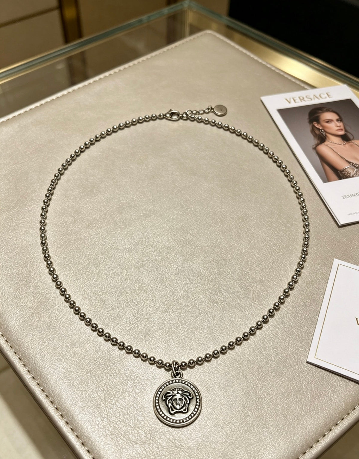 Medusa Head Pendant Necklace in Antique Silver-Tone – 60 cm – Design 06 main product view