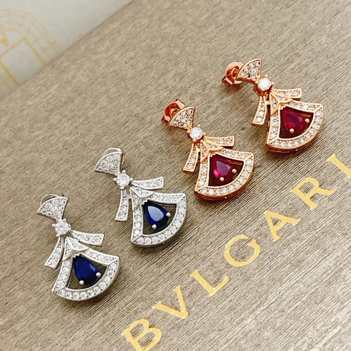 Geometric Emblem Stud Earrings in Rose-Gold-Tone – Rose Gold Detail – Design 002 styled product view