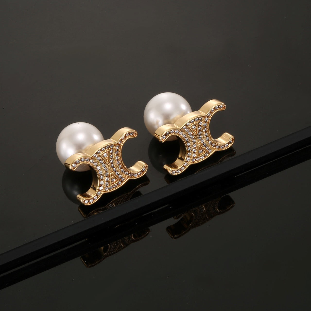 Signature Emblem Stud Earrings in Gold-Tone – Design 09 main product view
