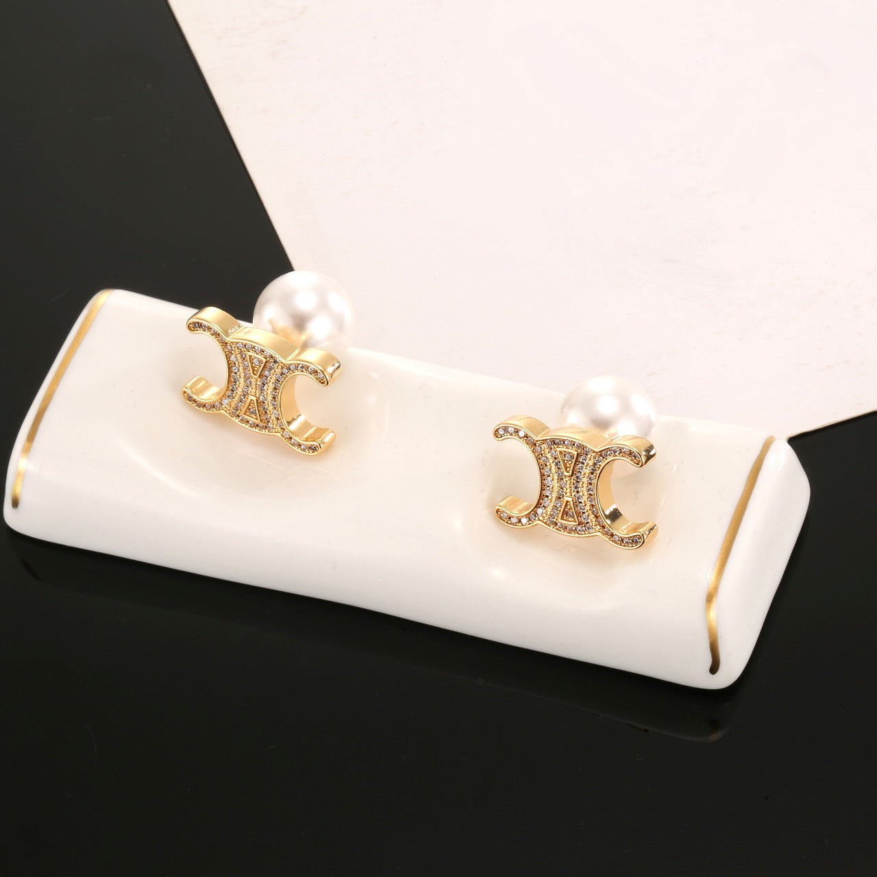 Signature Emblem Stud Earrings in Gold-Tone – Design 09 detail view