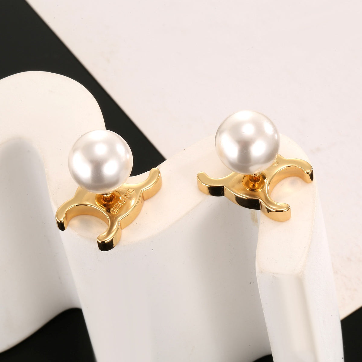 Signature Emblem Stud Earrings in Gold-Tone – Design 01 side detail