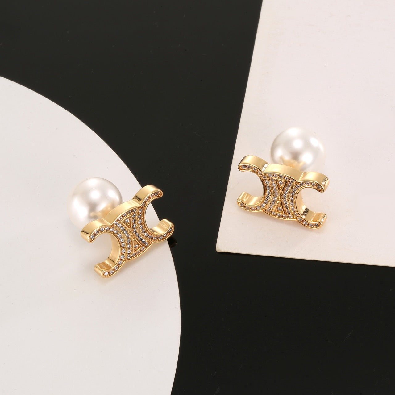 Signature Emblem Stud Earrings in Gold-Tone – Design 09 front view