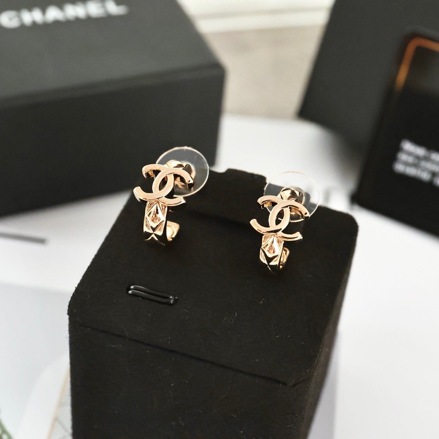 Double-C Emblem Statement Earrings in Polished Metal-Tone – Design 049 front product view