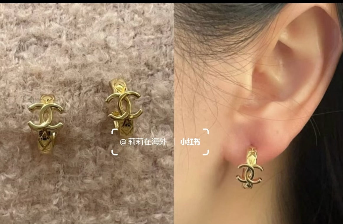 Double-C Emblem Statement Earrings in Polished Metal-Tone – Design 049 front product view